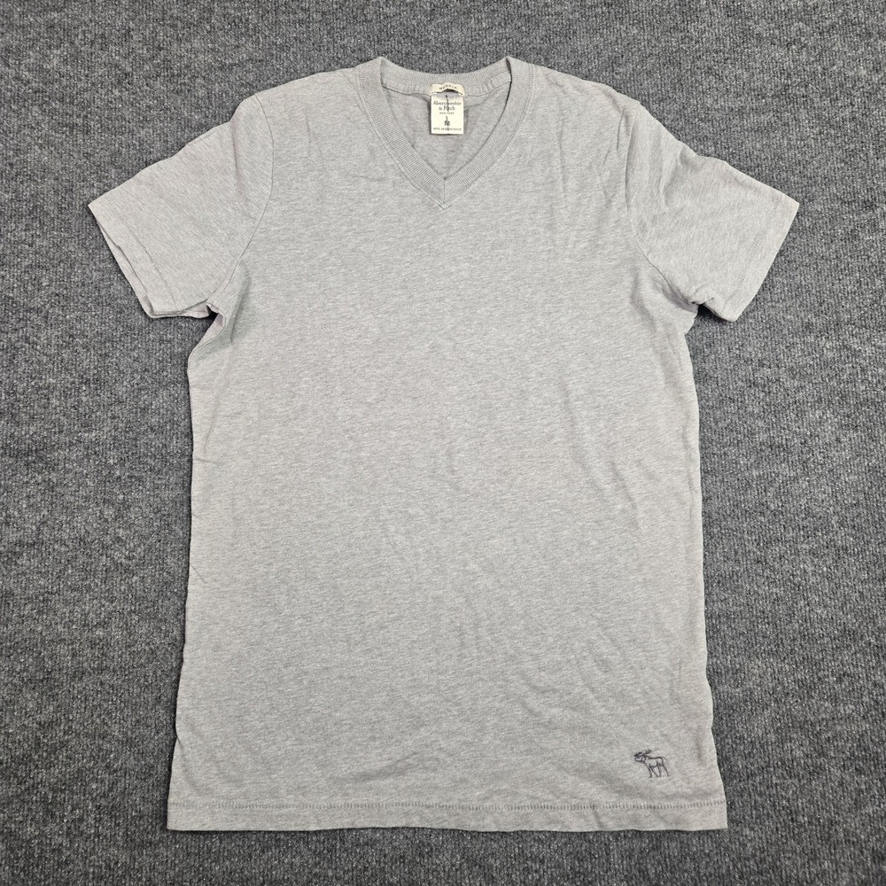 Abercrombie & Fitch T-Shirt Men M Muscle Gray V-Neck Moose Logo Vintage Y2K Tee